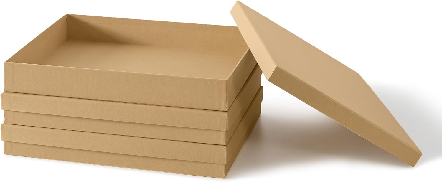 Letter Size Document Storage Boxes with Lids. Set of 3. Kraft | Flat Cardboard Paper Organizers for Letters. Files. Photos and Crafts. Stackable Office Keepsake Storage for Manuscripts