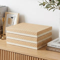 Letter Size Document Storage Boxes with Lids. Set of 3. Kraft | Flat Cardboard Paper Organizers for Letters. Files. Photos and Crafts. Stackable Office Keepsake Storage for Manuscripts