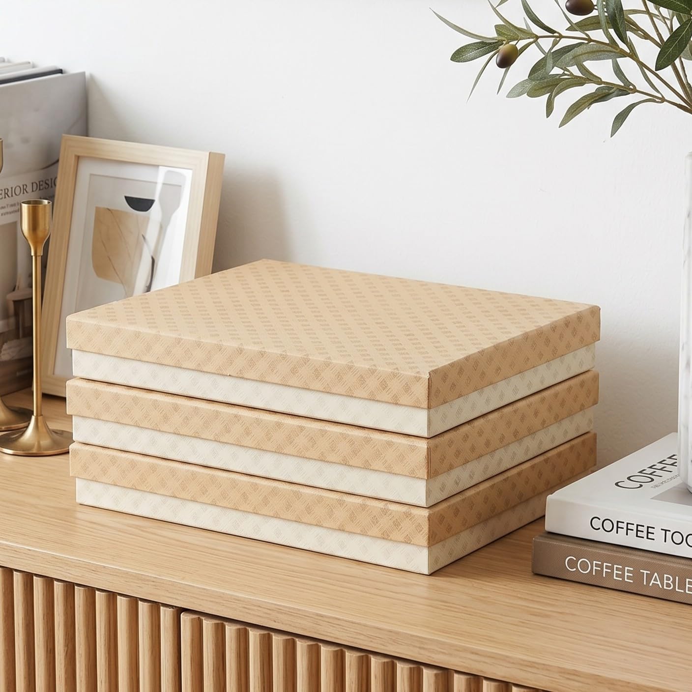 Letter Size Document Storage Boxes with Lids. Set of 3. Kraft | Flat Cardboard Paper Organizers for Letters. Files. Photos and Crafts. Stackable Office Keepsake Storage for Manuscripts