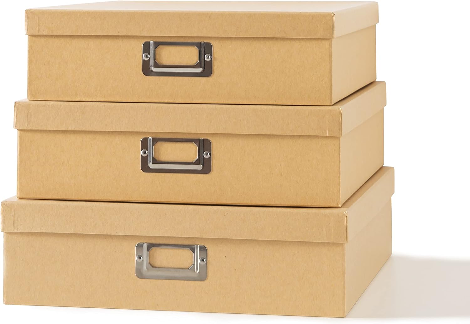 Kraft Storage Boxes with Lids. Set of 3. Just the Basics | Decorative Paper Storage Box Set for Photos. Documents and Keepsakes. Large Cardboard Office Organizers for Home Decor