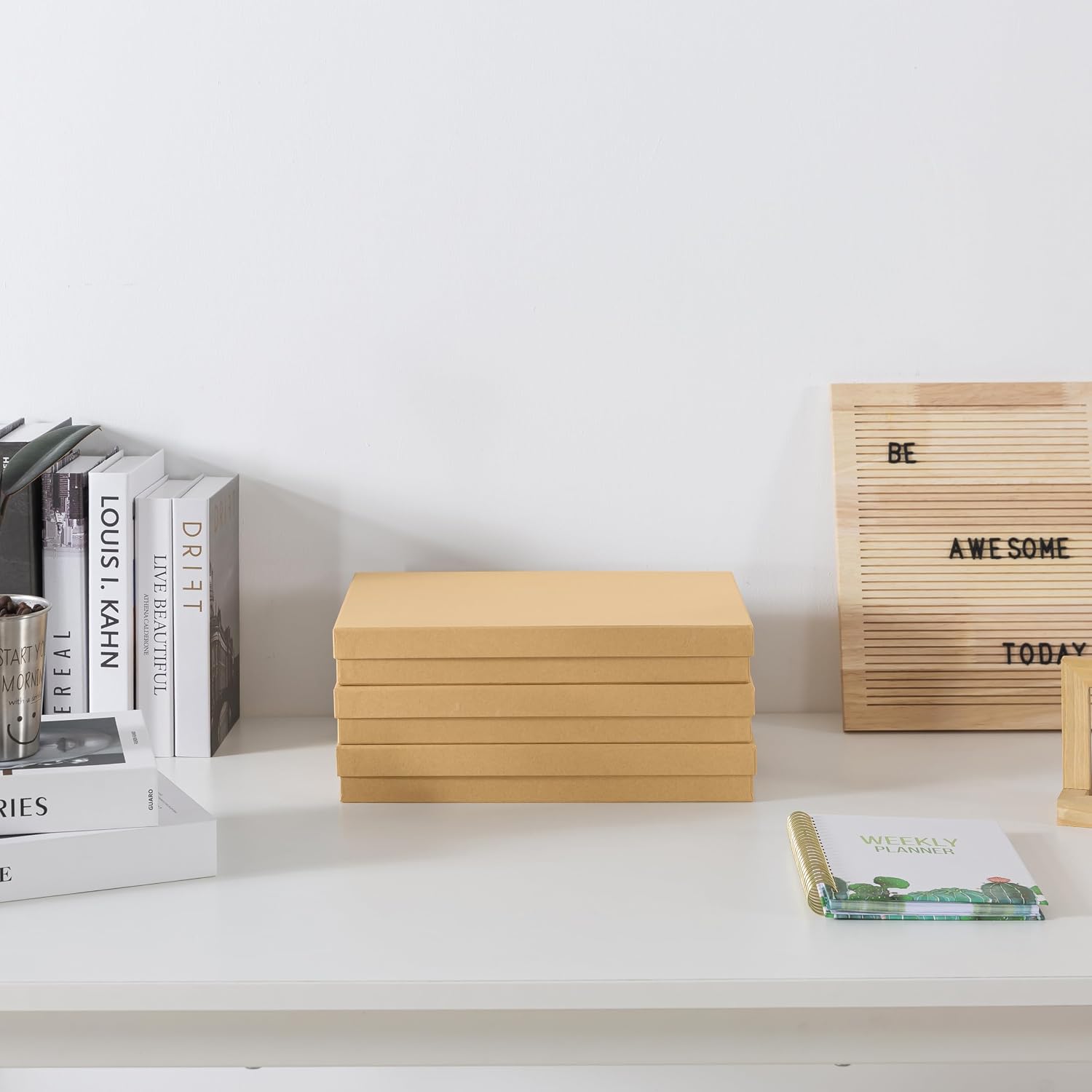 Letter Size Document Storage Boxes with Lids. Set of 3. Kraft | Flat Cardboard Paper Organizers for Letters. Files. Photos and Crafts. Stackable Office Keepsake Storage for Manuscripts