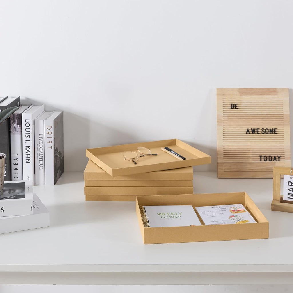 Letter Size Document Storage Boxes with Lids. Set of 3. Kraft | Flat Cardboard Paper Organizers for Letters. Files. Photos and Crafts. Stackable Office Keepsake Storage for Manuscripts