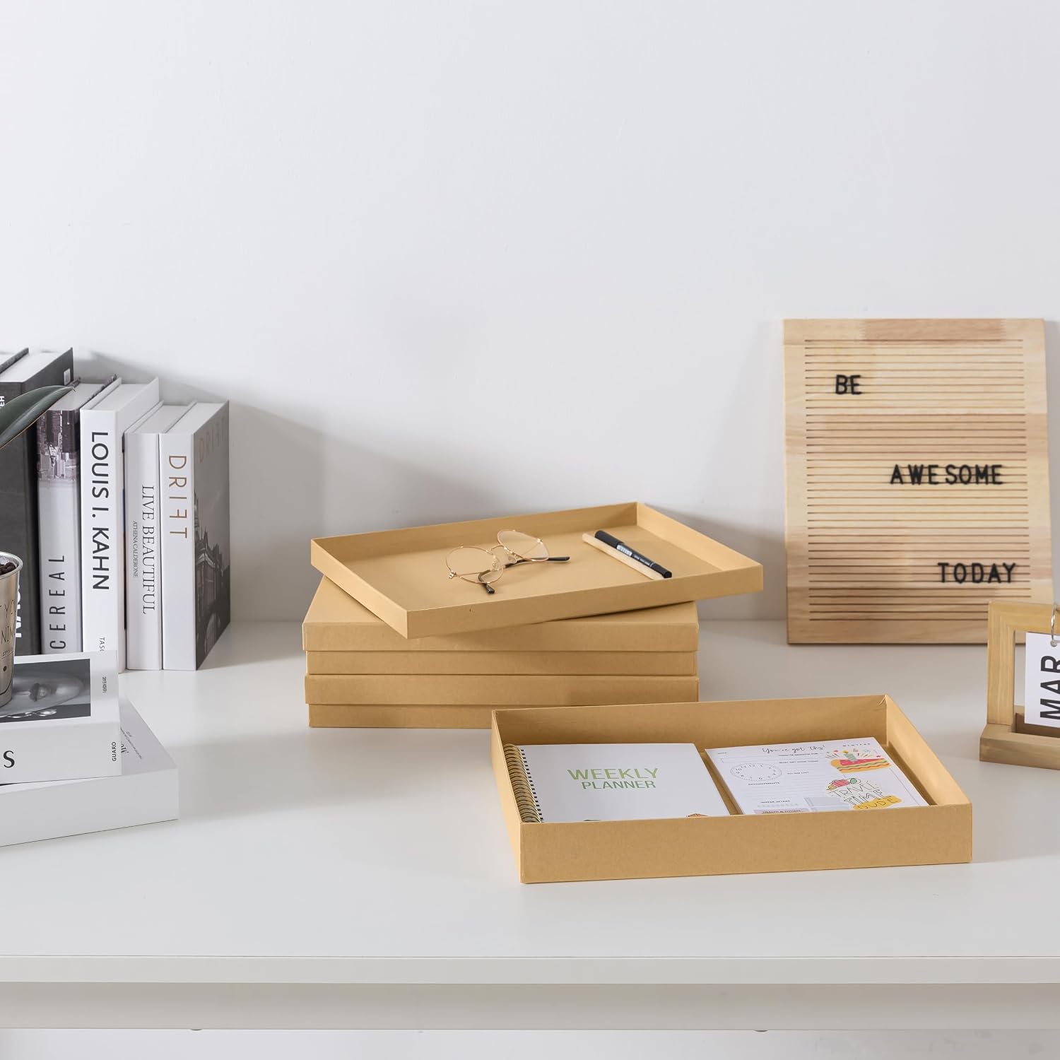 Letter Size Document Storage Boxes with Lids. Set of 3. Kraft | Flat Cardboard Paper Organizers for Letters. Files. Photos and Crafts. Stackable Office Keepsake Storage for Manuscripts