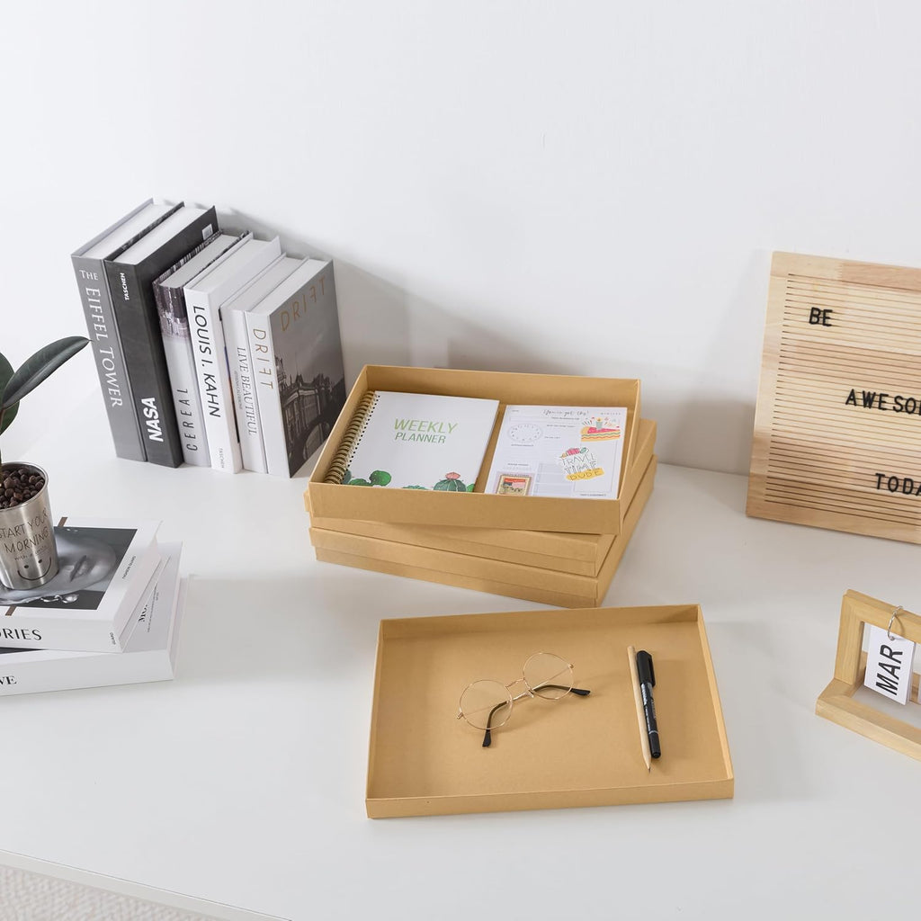Letter Size Document Storage Boxes with Lids. Set of 3. Kraft | Flat Cardboard Paper Organizers for Letters. Files. Photos and Crafts. Stackable Office Keepsake Storage for Manuscripts