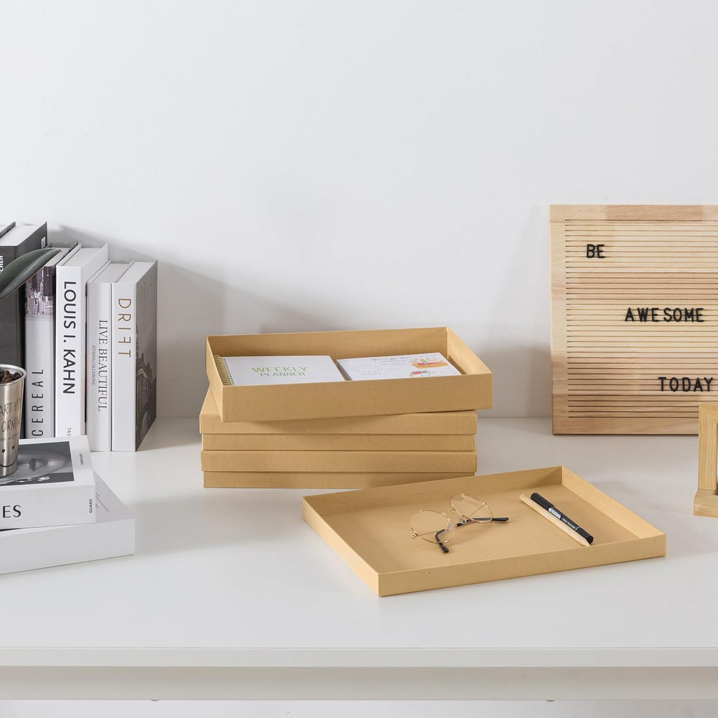 Letter Size Document Storage Boxes with Lids. Set of 3. Kraft | Flat Cardboard Paper Organizers for Letters. Files. Photos and Crafts. Stackable Office Keepsake Storage for Manuscripts
