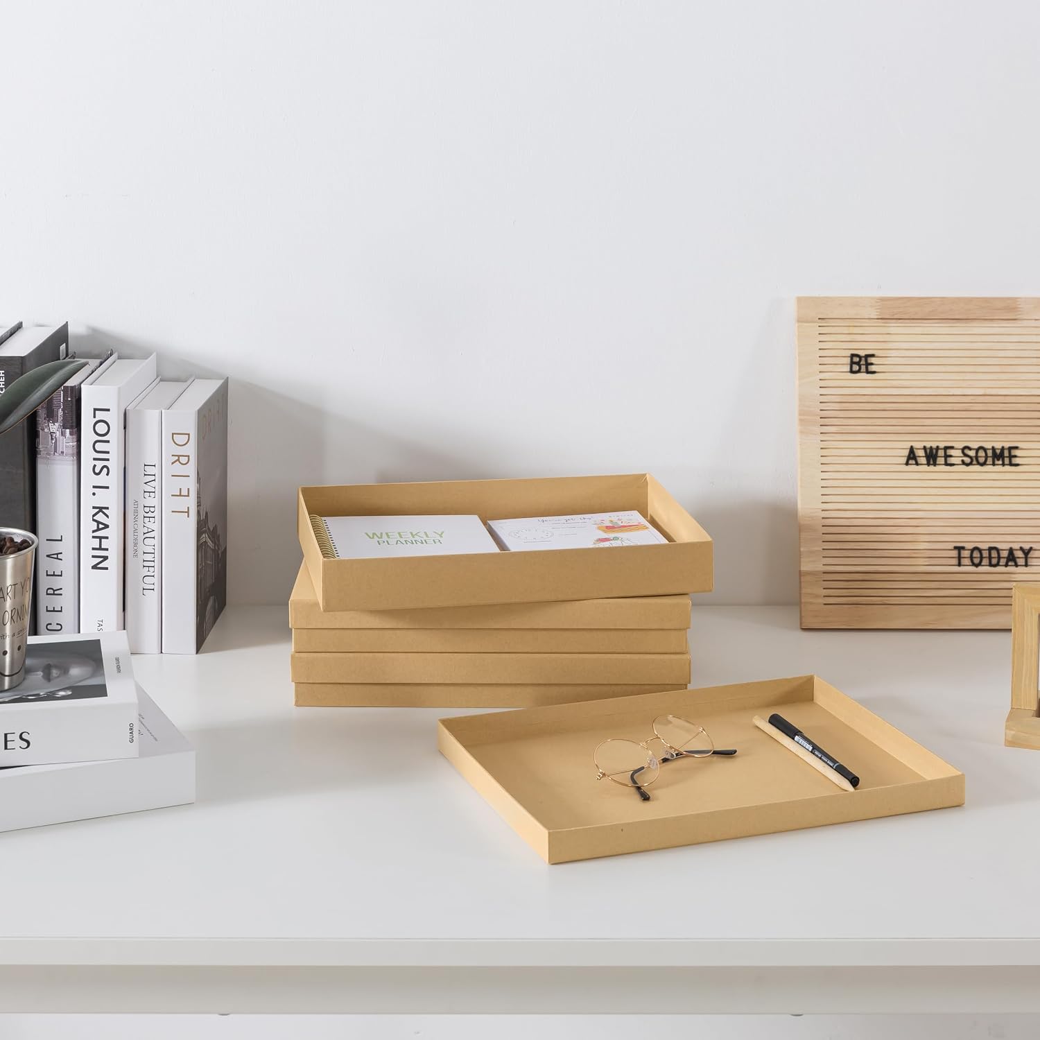 Letter Size Document Storage Boxes with Lids. Set of 3. Kraft | Flat Cardboard Paper Organizers for Letters. Files. Photos and Crafts. Stackable Office Keepsake Storage for Manuscripts