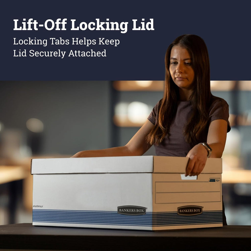 Bankers Box 12-Pack Medium-Duty File Storage Boxes. 24in Letter. FastFold | Speed through filing with FastFold setup. sturdy stacking. reinforced handles. and dependable document protection.