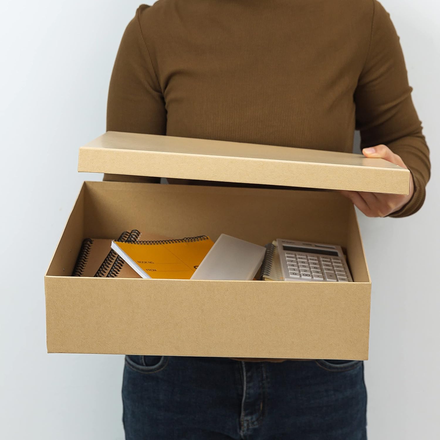 Kraft Storage Boxes with Lids. Set of 3. Just the Basics | Decorative Paper Storage Box Set for Photos. Documents and Keepsakes. Large Cardboard Office Organizers for Home Decor