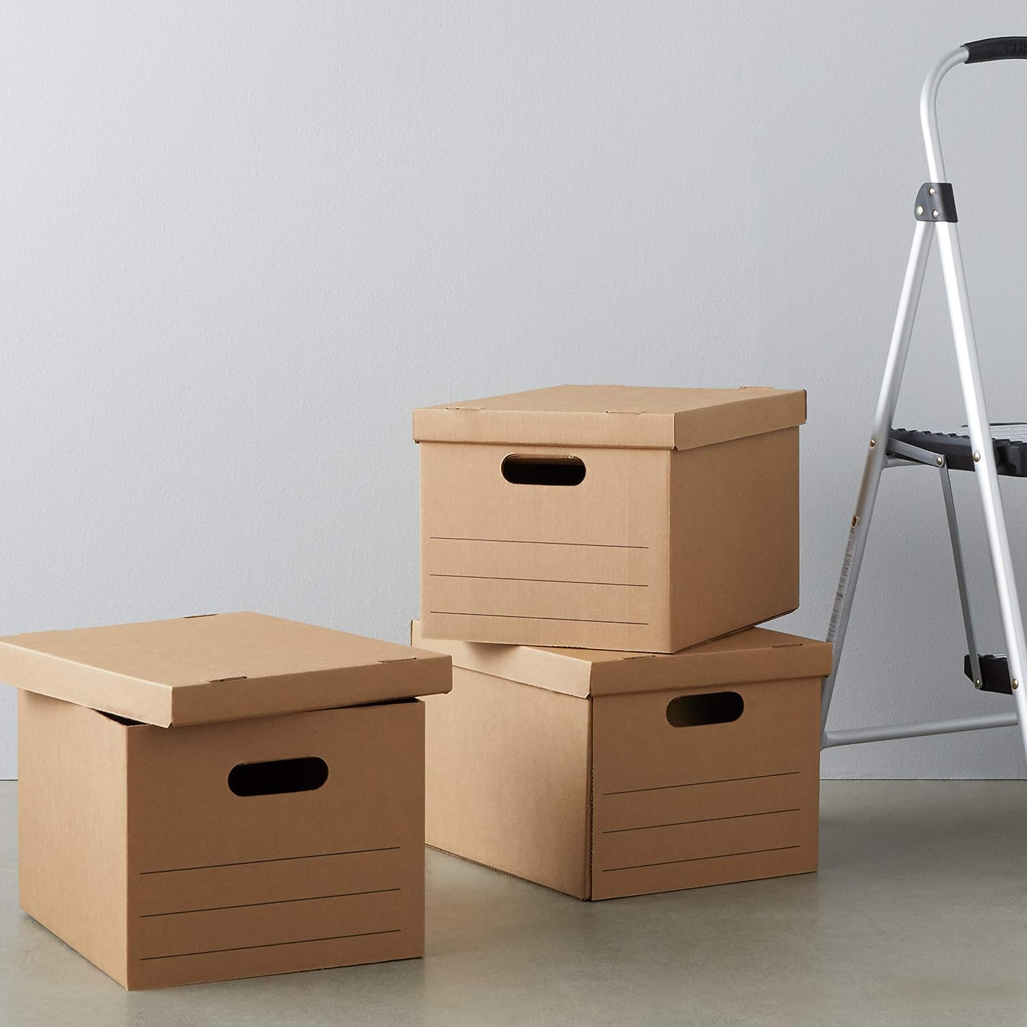 Basics Moving and Storage Boxes with Handles and Lift-Off Lids. File Storage. Collapsible. 15x10x12 in. Brown. 20-Pack