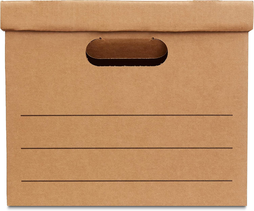 Basics Moving and Storage Boxes with Handles and Lift-Off Lids. File Storage. Collapsible. 15x10x12 in. Brown. 20-Pack