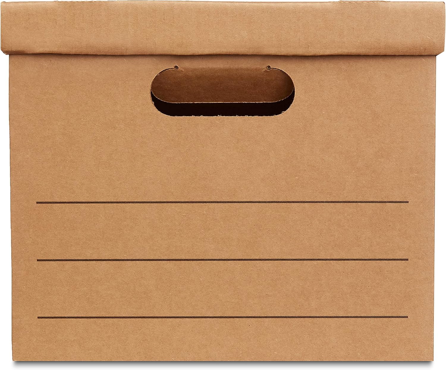 Basics Moving and Storage Boxes with Handles and Lift-Off Lids. File Storage. Collapsible. 15x10x12 in. Brown. 20-Pack