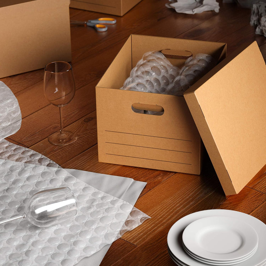 Basics Moving and Storage Boxes with Handles and Lift-Off Lids. File Storage. Collapsible. 15x10x12 in. Brown. 20-Pack